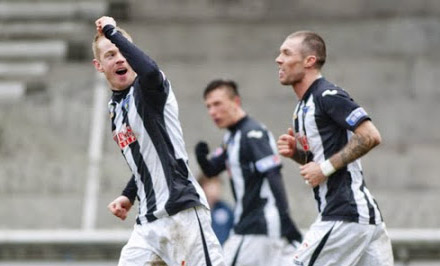Andy Geggan celebrates his second ever Pars goal